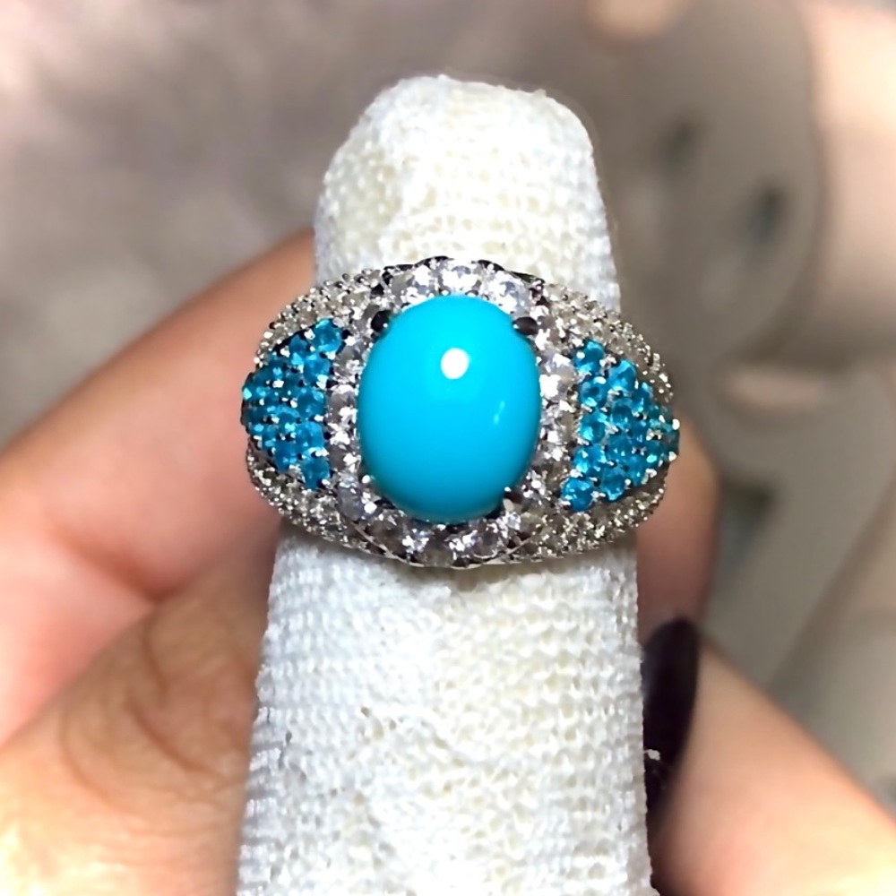 925 Sleeping Beauty Turquoise & Blue Zircon Ring!